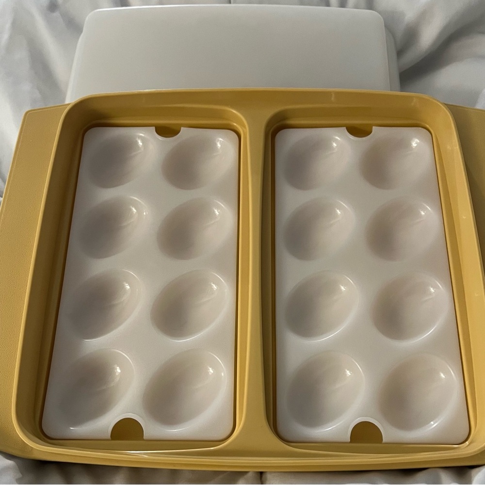 Vintage Tupperware Yellow and White Egg Storage Container